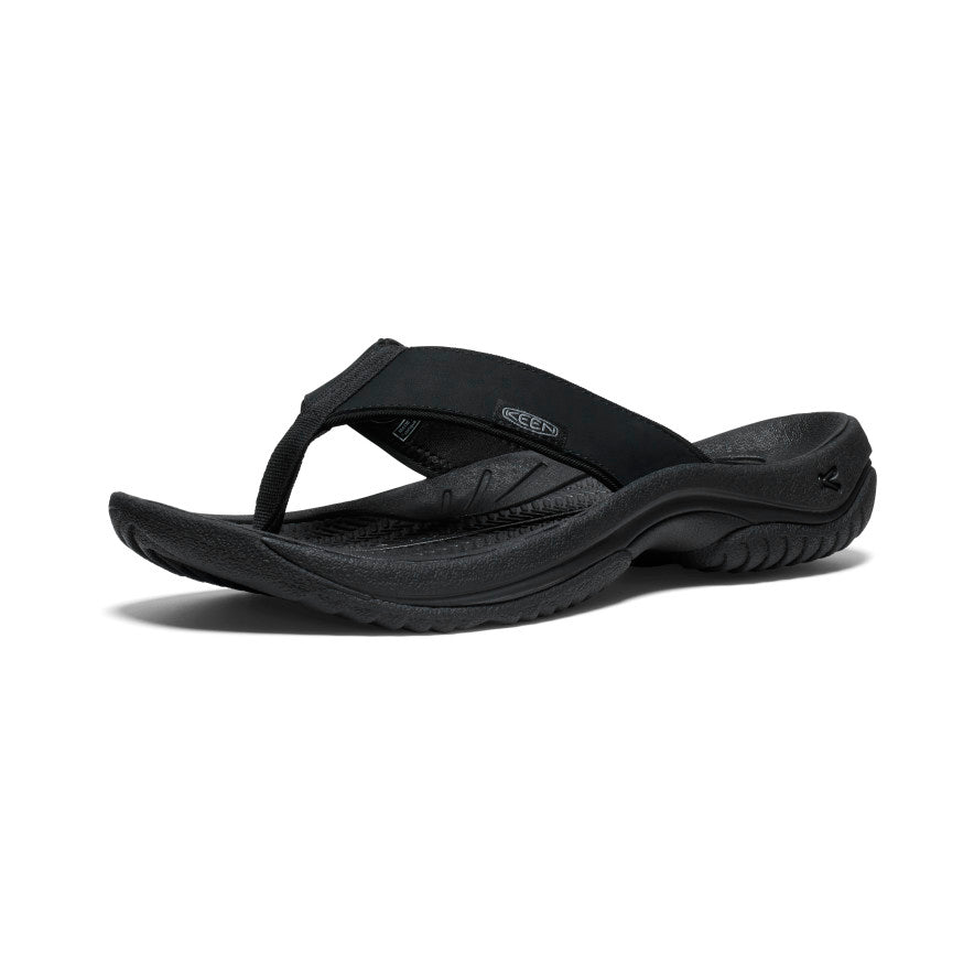 Black Grey Men Keen Kona Leather Flip Flops | ZRI7138BW