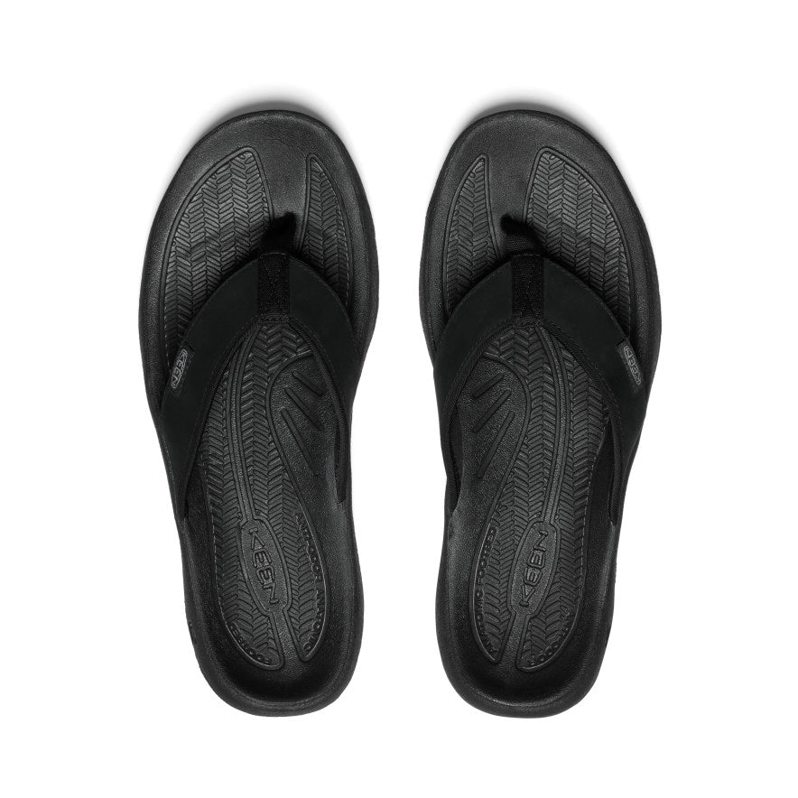 Black Grey Men Keen Kona Leather Flip Flops | ZRI7138BW