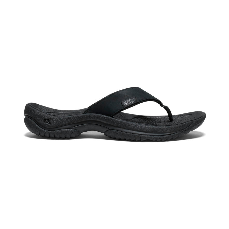 Black Grey Men Keen Kona Leather Flip Flops | ZRI7138BW