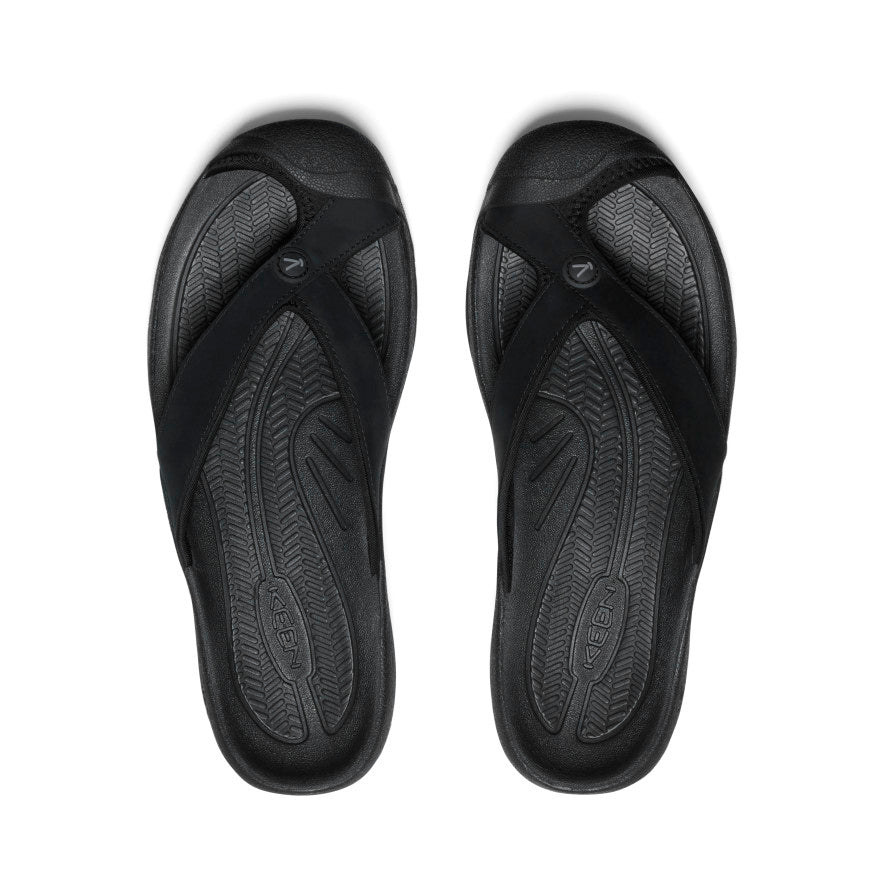 Black Men Keen Waimea Leather Flip Flops | VGH2722GV