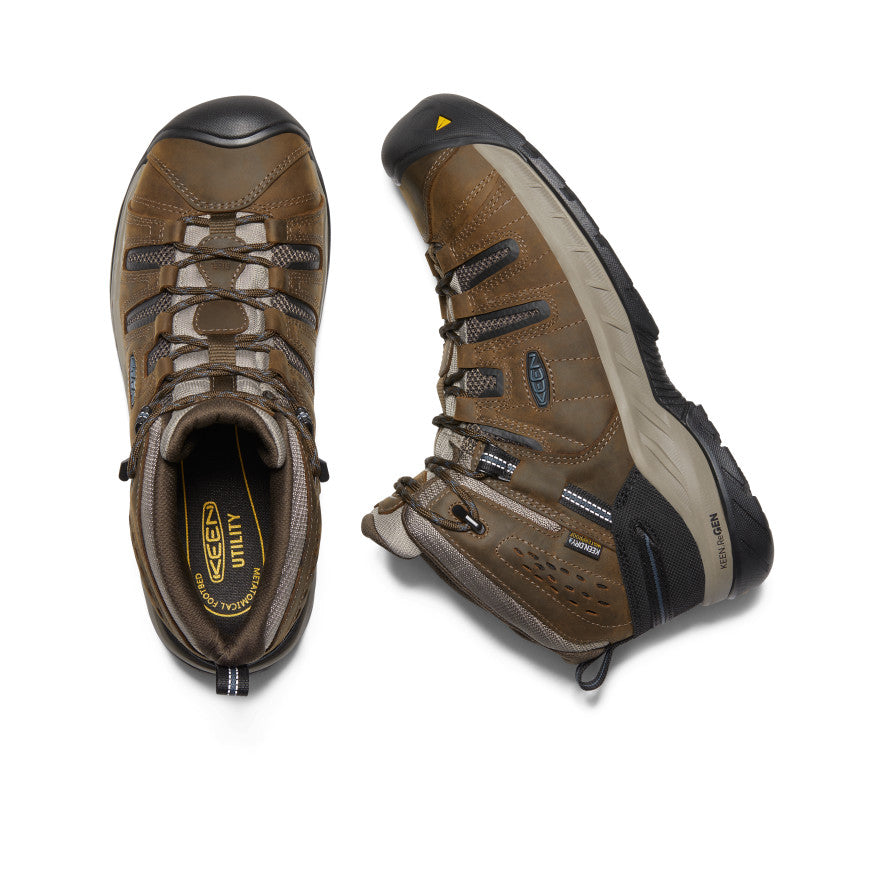 Brown Blue Men Keen Flint II Waterproof Work Boots | VFU8169XV