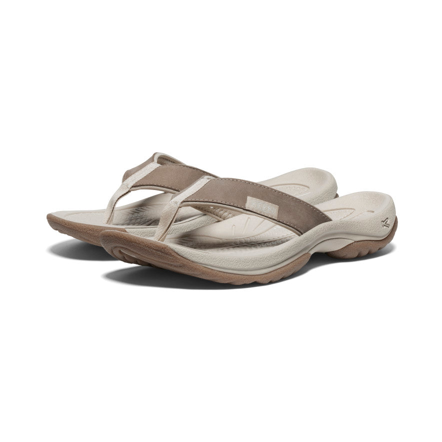 Brown Silver Women Keen Kona Leather Flip Flops | MID5734WV