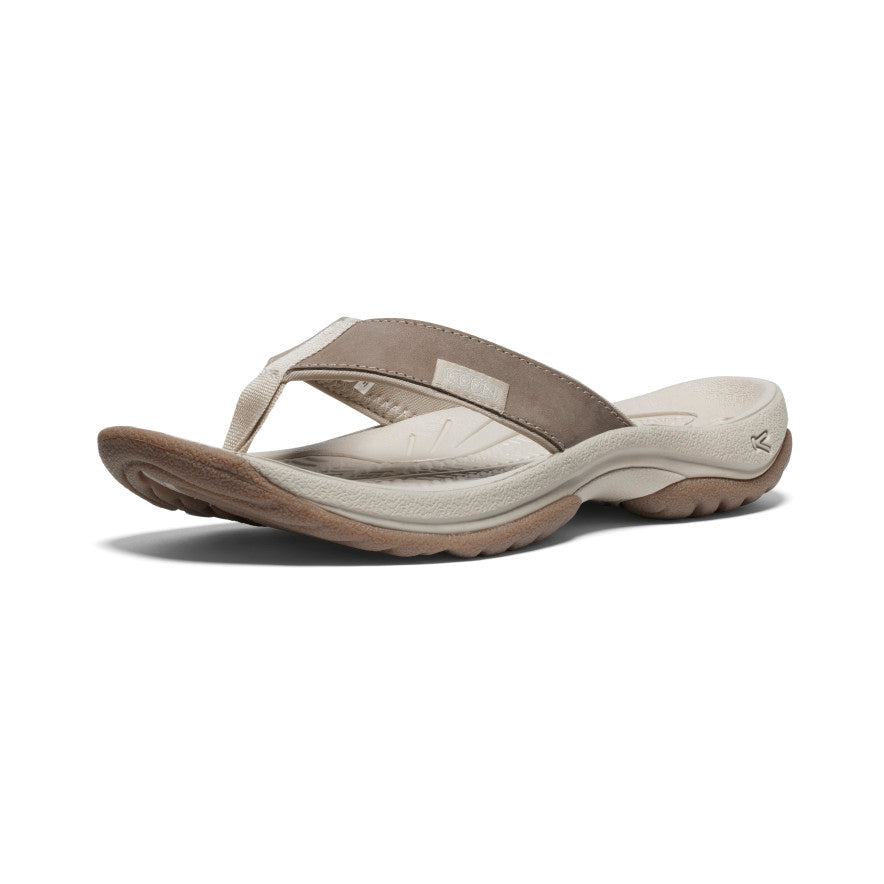 Brown Silver Women Keen Kona Leather Flip Flops | MID5734WV