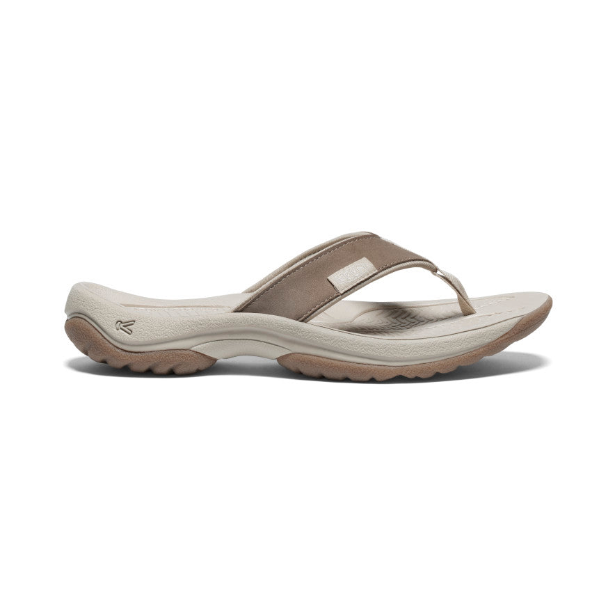 Brown Silver Women Keen Kona Leather Flip Flops | MID5734WV