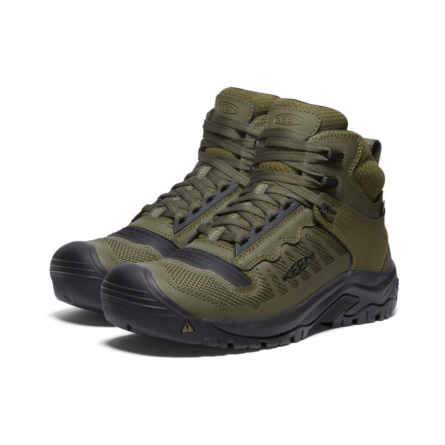 Dark Olive Black Men Keen Reno Waterproof Mid Work Boots | GFX7297GT