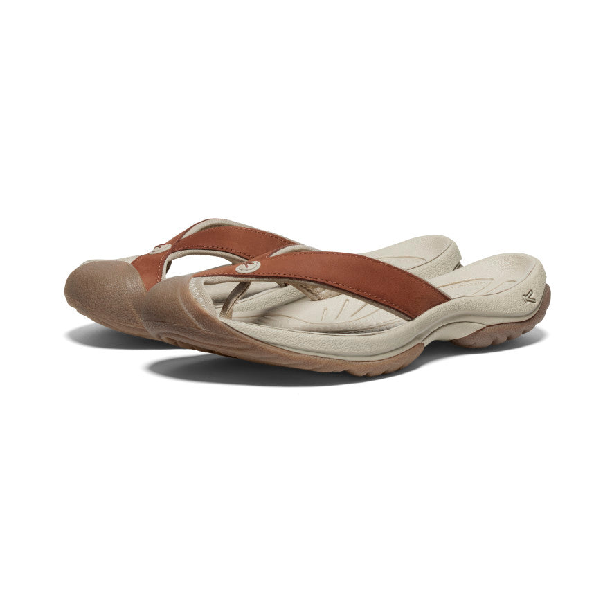 Grey Brown Women Keen Waimea Leather Flip Flops | HLI2696WX