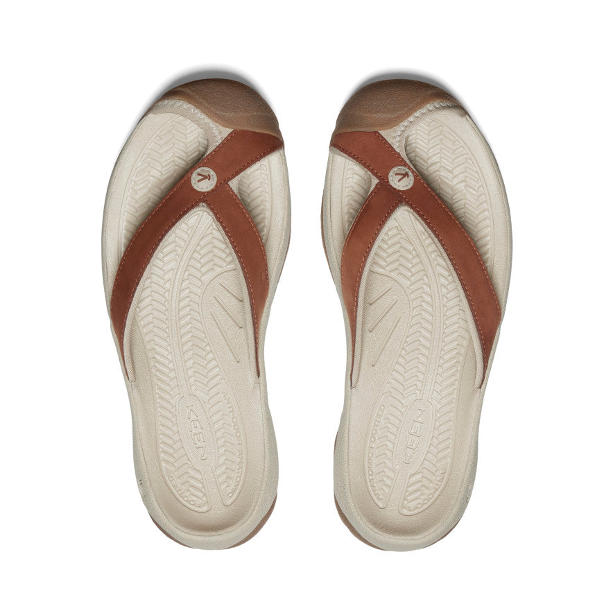 Grey Brown Women Keen Waimea Leather Flip Flops | HLI2696WX