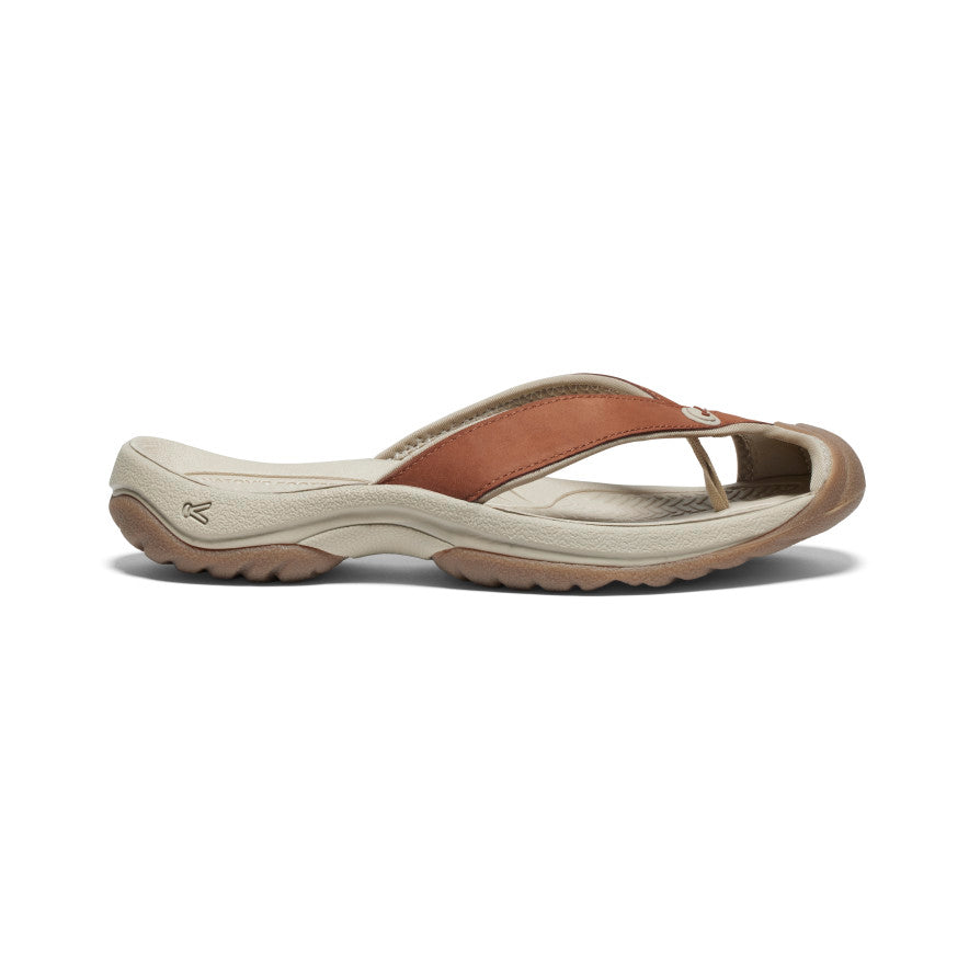 Grey Brown Women Keen Waimea Leather Flip Flops | HLI2696WX